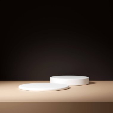 3d ürün arkaplanındaki lüks podyum sunumu soyut kahverengi arkaplanlı. kaidesel gösteri premium sahne stüdyo kozmetik şablonu.