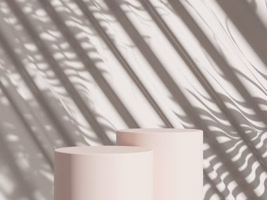 3D ürün bej, geometrik podyum platformlu minimal sahne. Podyumlu silindir arkaplan 3d. Kozmetik ürünleri anlamına gelir.