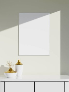 Duvardaki çerçeve modeli. Poster modeli. Temiz, modern, minimal çerçeve. İçerideki boş çerçeve, metin veya ürünü göster