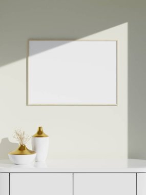Duvardaki çerçeve modeli. Poster modeli. Temiz, modern, minimal çerçeve. İçerideki boş çerçeve, metin veya ürünü göster