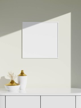 Duvardaki çerçeve modeli. Poster modeli. Temiz, modern, minimal çerçeve. İçerideki boş çerçeve, metin veya ürünü göster