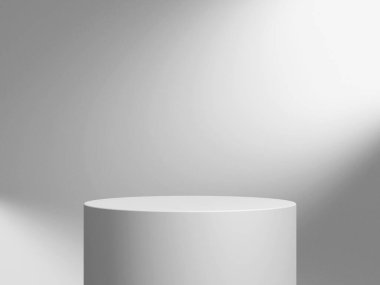 Geometrik podyum platformlu 3D ürün minimal görüntüsü. Podyumlu silindir arkaplan 3d. Kozmetik ürünleri anlamına geliyor. Temelde sahne gösterisi