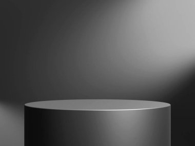 Geometrik podyum platformlu 3D ürün minimal görüntüsü. Podyumlu silindir arkaplan 3d. Kozmetik ürünleri anlamına geliyor. Temelde sahne gösterisi
