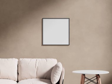 Boş çerçeve tuvali duvarda asılı.