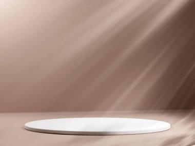 Geometrik podyum platformlu 3D ürün kahverengi minimal sahne. Podyumlu silindir arkaplan 3d. Kozmetik ürünleri anlamına geliyor. 3D Kahverengi Stüdyoda Sahne Gösterimi