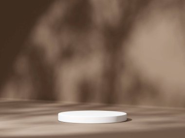 Geometrik podyum platformlu 3D ürün kahverengi minimal sahne. Podyumlu silindir arkaplan 3d. Kozmetik ürünleri anlamına geliyor. 3D Kahverengi Stüdyoda Sahne Gösterimi