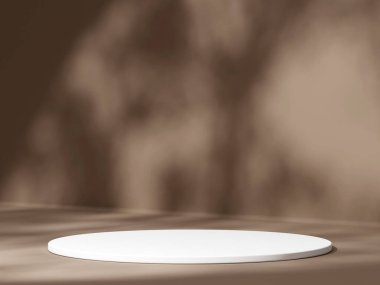 Geometrik podyum platformlu 3D ürün kahverengi minimal sahne. Podyumlu silindir arkaplan 3d. Kozmetik ürünleri anlamına geliyor. 3D Kahverengi Stüdyoda Sahne Gösterimi