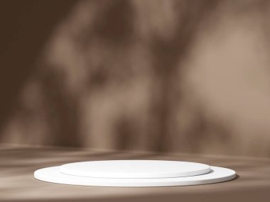 Geometrik podyum platformlu 3D ürün kahverengi minimal sahne. Podyumlu silindir arkaplan 3d. Kozmetik ürünleri anlamına geliyor. 3D Kahverengi Stüdyoda Sahne Gösterimi