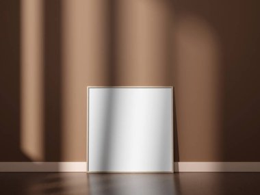 Ahşap zemin üzerinde boş çerçeveli tuval motifler ve sanat çizimleri için