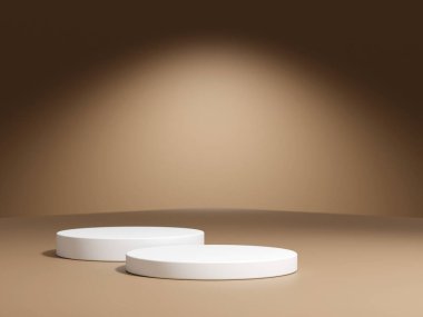 Gradyan arkaplanda geometrik podyum platformu olan 3D ürün minimal görüntüsü. Podyumlu silindir arkaplan 3d. Kozmetik ürünleri anlamına gelir.