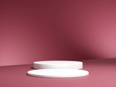 Gradyan arkaplanda geometrik podyum platformu olan 3D ürün minimal görüntüsü. Podyumlu silindir arkaplan 3d. Kozmetik ürünleri anlamına gelir.