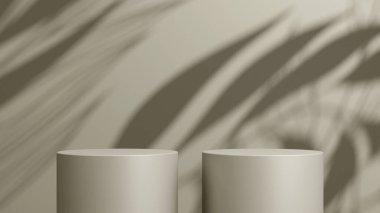 Geometrik podyum platformlu 3D ürün kahverengi minimal sahne. Podyumlu silindir arkaplan 3d. Kozmetik ürünleri anlamına gelir.
