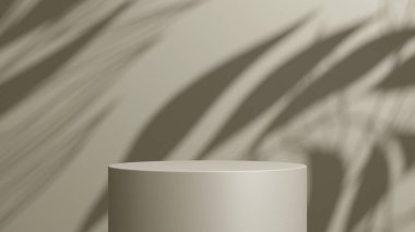 Geometrik podyum platformlu 3D ürün kahverengi minimal sahne. Podyumlu silindir arkaplan 3d. Kozmetik ürünleri anlamına gelir.
