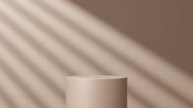 Geometrik podyum platformlu 3D ürün kahverengi minimal sahne. Podyumlu silindir arkaplan 3d. Kozmetik ürünleri anlamına gelir.