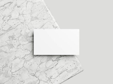 Mermer zemin üzerinde boş beyaz kartvizit modelleme 3d tasarım sunumu için resimleme.