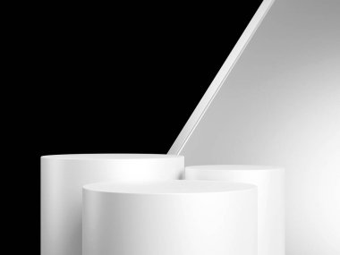 Ürün sunumu için minimal arkaplan beyaz podyum ve siyah arkaplan.