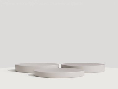 Boş podyum ya da beyaz arkaplanda silindir stand kavramına sahip kaide görüntüsü. Boş ürün rafı ayakta duruyor. 3B görüntüleme.