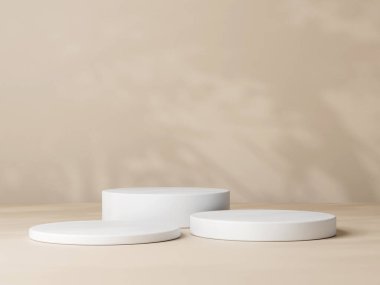 Silindir kaidesel podyum görüntüsü, boş oda arkaplanı. Ürünlerin sunumu için soyut modern hazırlama 3d şekli.