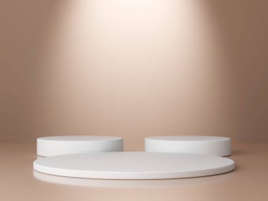 Silindir kaidesel podyum görüntüsü, boş oda arkaplanı. Ürünlerin sunumu için soyut modern hazırlama 3d şekli.