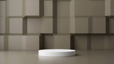 Ürün sunumu için minimum soyut geometrik podyum kahverengi arkaplan. 3d resimleme.