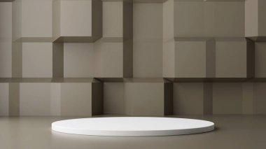 Ürün sunumu için minimum soyut geometrik podyum kahverengi arkaplan. 3d resimleme.