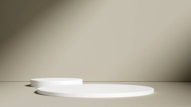 Ürün sunumu için minimum soyut geometrik podyum kahverengi arkaplan. 3d resimleme.