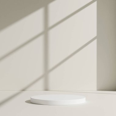 3D ürün bej, geometrik podyum platformlu minimal sahne. Podyumlu silindir arkaplan 3d. Kozmetik ürünleri anlamına geliyor. 3D bej stüdyosunda sahne gösterisi.