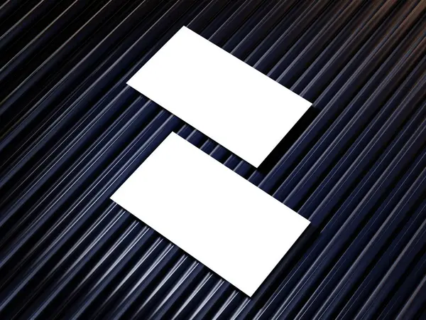 Closeup Empty White Rectangle Business Card Mockups Lying Diagonally Metallic — Stock Photo, Image