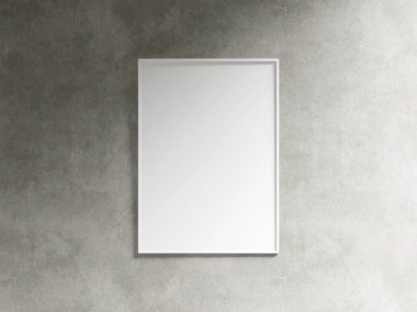 Boş yatay poster çerçevesi oturma odasının içinde, endüstriyel oturma odasının arka planında 3D görüntüleme.