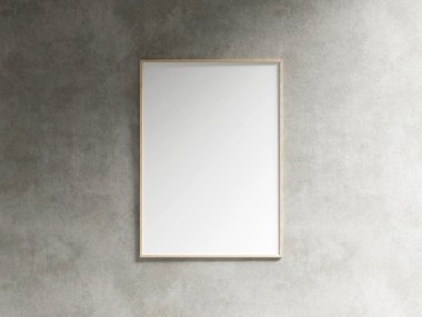 Boş yatay poster çerçevesi oturma odasının içinde, endüstriyel oturma odasının arka planında 3D görüntüleme.