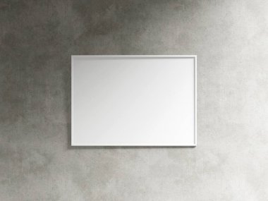 Boş yatay poster çerçevesi oturma odasının içinde, endüstriyel oturma odasının arka planında 3D görüntüleme.