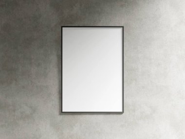 Boş yatay poster çerçevesi oturma odasının içinde, endüstriyel oturma odasının arka planında 3D görüntüleme.