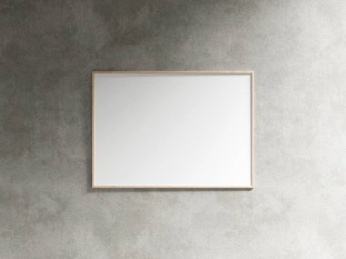 Boş yatay poster çerçevesi oturma odasının içinde, endüstriyel oturma odasının arka planında 3D görüntüleme.