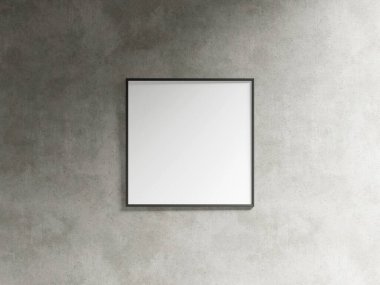 Boş yatay poster çerçevesi oturma odasının içinde, endüstriyel oturma odasının arka planında 3D görüntüleme.