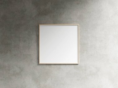 Boş yatay poster çerçevesi oturma odasının içinde, endüstriyel oturma odasının arka planında 3D görüntüleme.