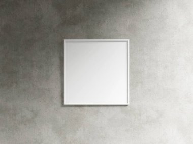 Boş yatay poster çerçevesi oturma odasının içinde, endüstriyel oturma odasının arka planında 3D görüntüleme.