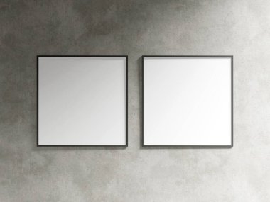 Boş yatay poster çerçevesi oturma odasının içinde, endüstriyel oturma odasının arka planında 3D görüntüleme.