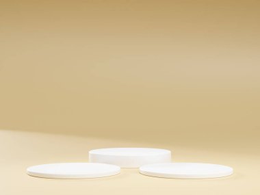 Geometrik podyum platformlu 3D ürün minimal görüntüsü. Podyumlu silindir arkaplan 3d. Kozmetik ürünleri anlamına geliyor. 3D stüdyosundaki sahne gösterisi.