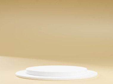 Geometrik podyum platformlu 3D ürün minimal görüntüsü. Podyumlu silindir arkaplan 3d. Kozmetik ürünleri anlamına geliyor. 3D stüdyosundaki sahne gösterisi.