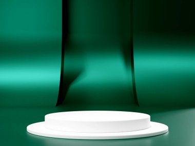 Geometrik podyum platformlu 3D ürün minimal görüntüsü. Podyumlu silindir arkaplan 3d. Kozmetik ürünleri anlamına geliyor. 3D stüdyosundaki sahne gösterisi.