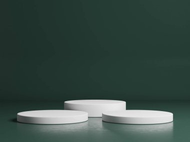 Geometrik podyum platformlu 3D ürün minimal görüntüsü. Podyumlu silindir arkaplan 3d. Kozmetik ürünleri anlamına geliyor. 3D stüdyosundaki sahne gösterisi.