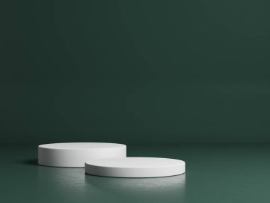 Geometrik podyum platformlu 3D ürün minimal görüntüsü. Podyumlu silindir arkaplan 3d. Kozmetik ürünleri anlamına geliyor. 3D stüdyosundaki sahne gösterisi.