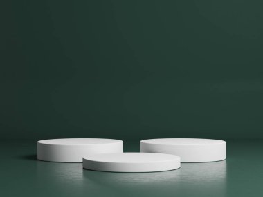 Geometrik podyum platformlu 3D ürün minimal görüntüsü. Podyumlu silindir arkaplan 3d. Kozmetik ürünleri anlamına geliyor. 3D stüdyosundaki sahne gösterisi.