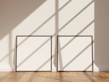 Ahşap zemindeki resim çizimleri ve maketler için boş çerçeveli tuval