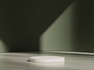 3D ürün bej, geometrik podyum platformlu minimal sahne. Podyumlu silindir arkaplan 3d. Kozmetik ürünleri anlamına geliyor. 3D bej stüdyosunda sahne gösterisi.