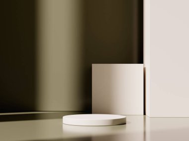 Minimum arkaplan. Ürün sunumu için podyum ve kahverengi arka plan. 3d resimleme.