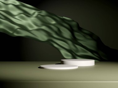Silindir kaidesel podyum görüntüsü, boş oda arkaplanı. Ürünlerin sunumu için soyut modern sunum 3D şekli. Pastel minimal duvar sahnesi, stüdyo odası.