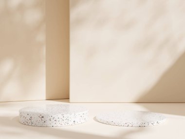 Kahverengi estetik arka planda gerçekçi boş ürün podyumu seti.