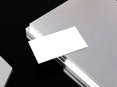 Gerçekçi ticari markalaşma kartları masa üzerinde şablon modelleme