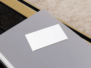 Gerçekçi ticari markalaşma kartları masa üzerinde şablon modelleme